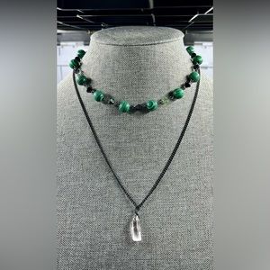 Handmade necklace with Green Simulated Malachite
Round Beads and crystals